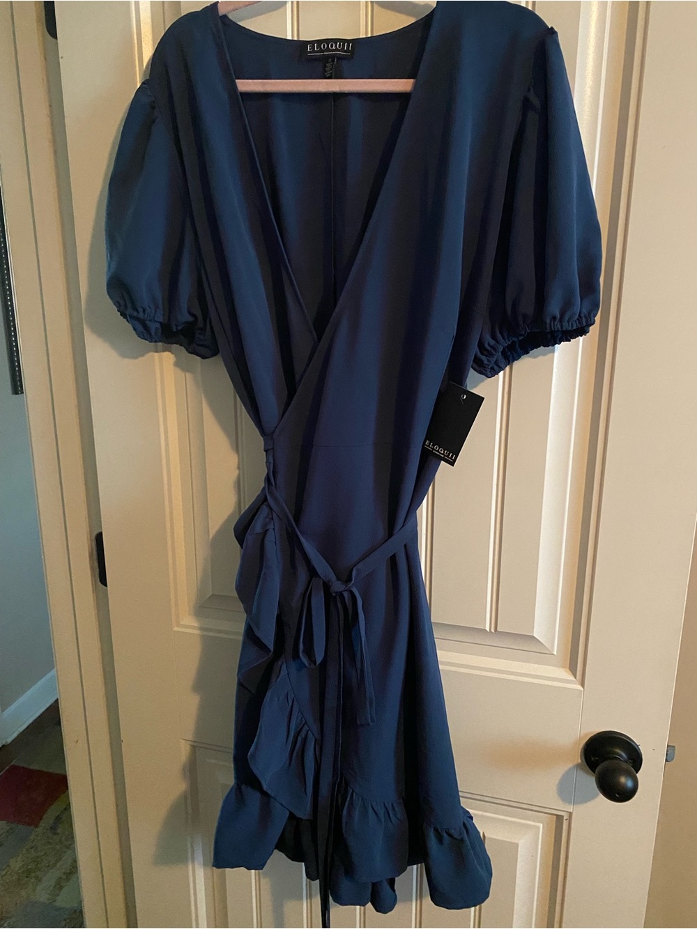 Eloquii Navy Wrap Ruffle Midi Dress - Picture 3 of 5